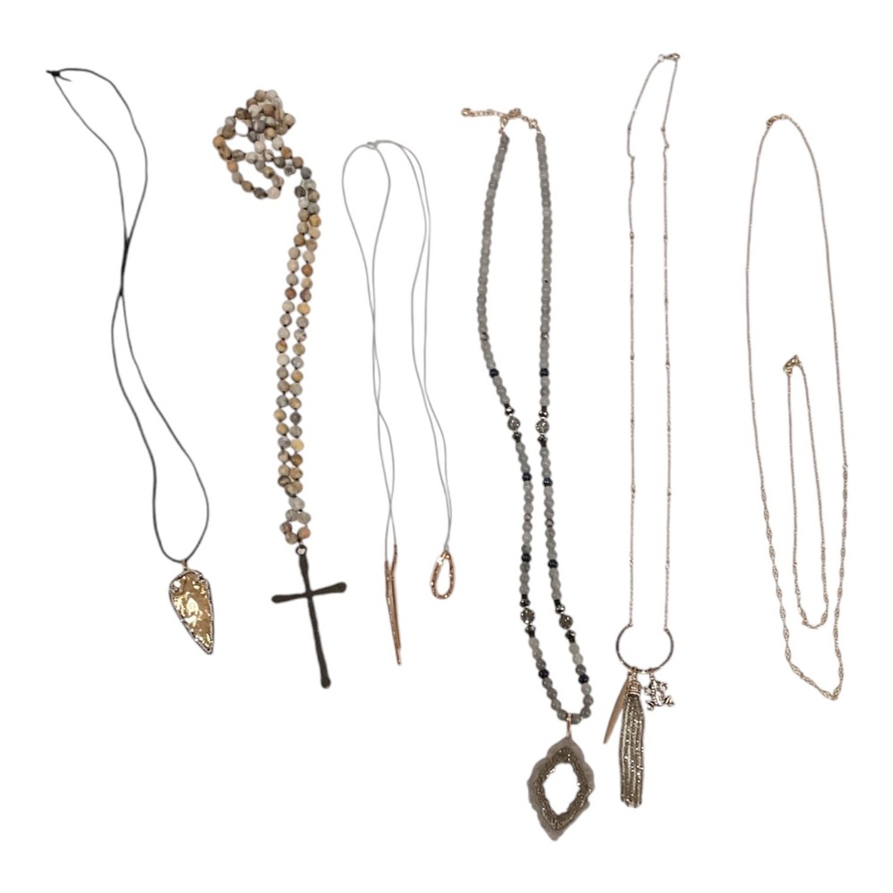 Mixed Fashion Necklace Lot 6pc Boho Beaded Cross Druzy Tassel Gold Tone Jewelry